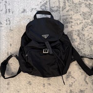 Prada Black Nylon Backpack with Silver Accents